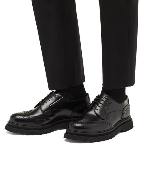 prada leather wingtip derby shoe mens|Black Brushed Leather Derby Brogue Shoes .